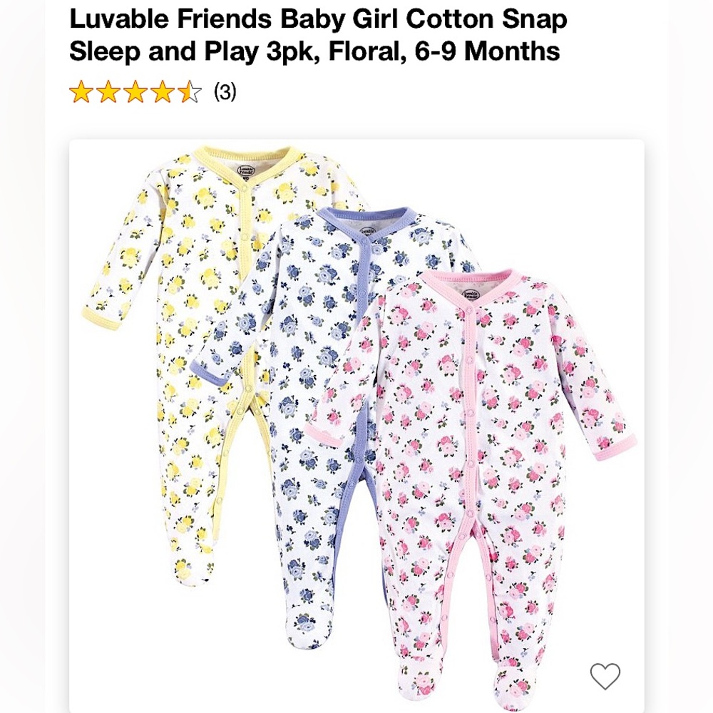 NEW set of 3 baby girl pajamas, size 6-9 month
